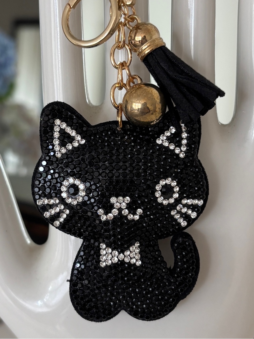 Black Cat Bag Charm Keychain Sparkly Kitty  with Tassel